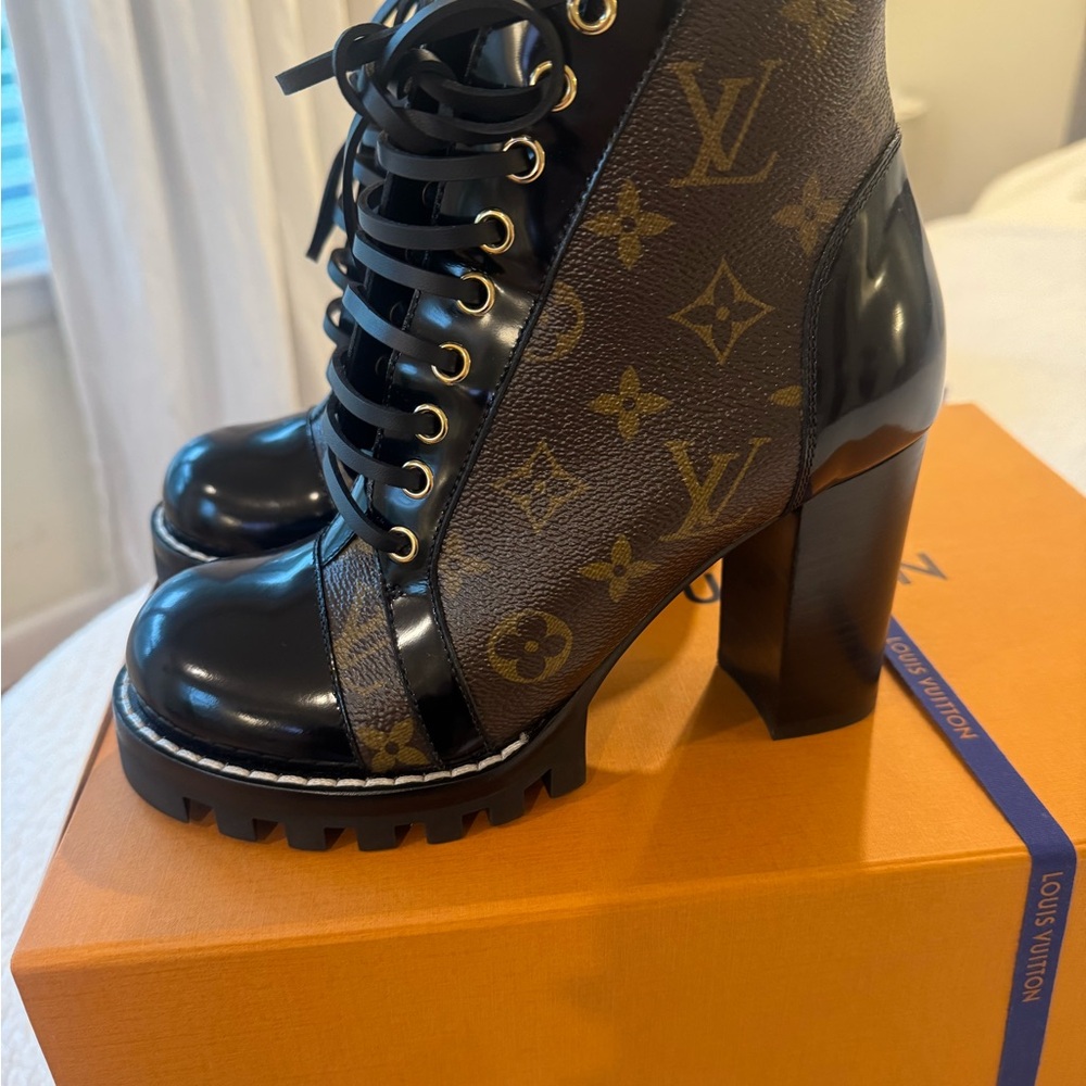 Louis Vuitton Black and Brown Heeled Boots with Monogram